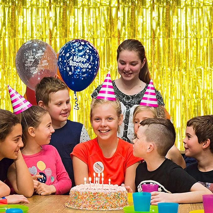 BTSD-home Gold Foil Fringe Curtain, Metallic Photo Booth Backdrop Tinsel Door Curtains for Wedding Birthday Bridal Shower Baby Shower Bachelorette Christmas Party Decorations(4 Pack, 8ft x 3ft)