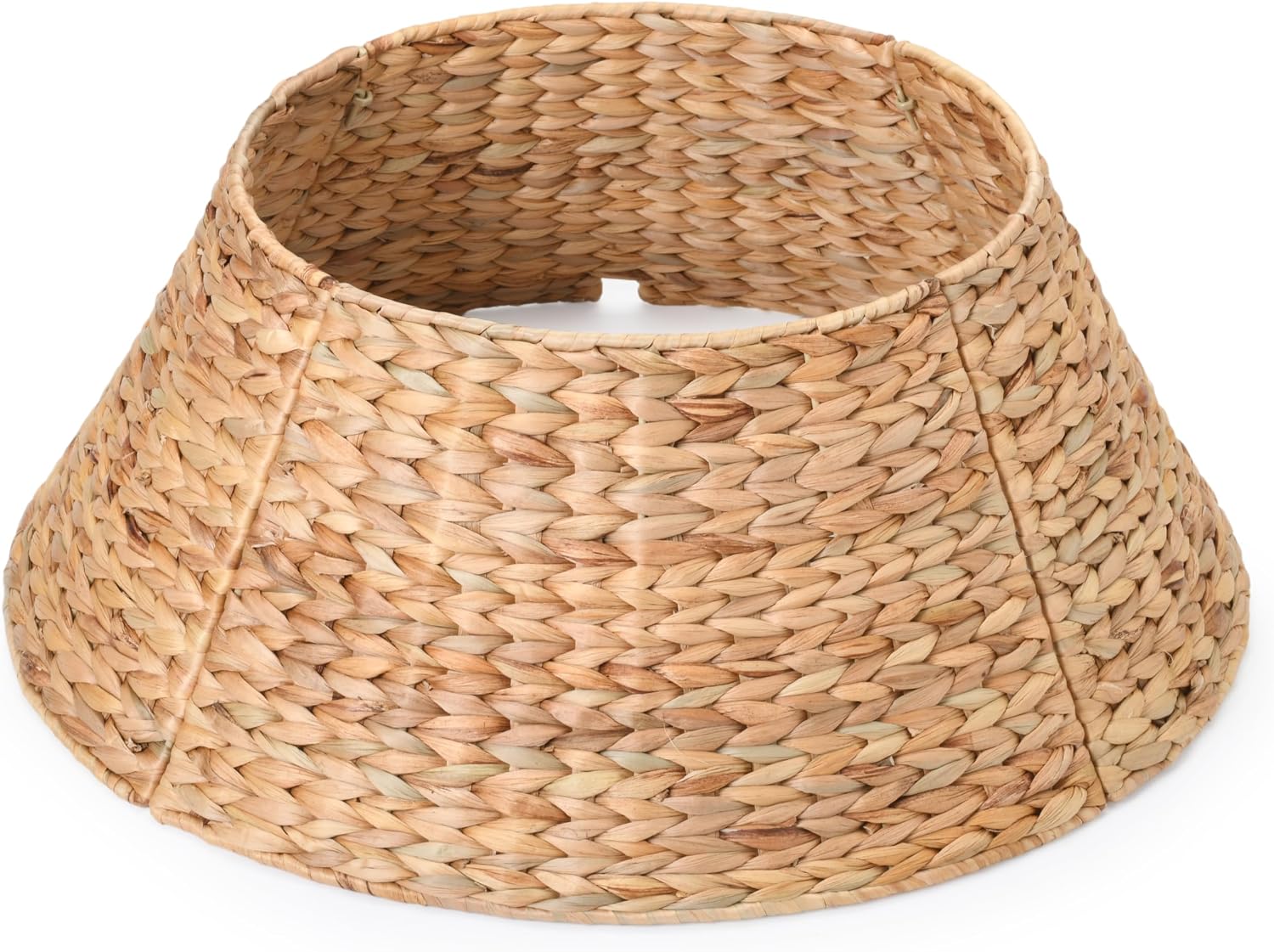 YANGQIHOME 24in Christmas Tree Collar, Rattan Tree Skirt, Woven Water Hyacinth Tree Base Cover for Home Decoration with Cord Cut-Out