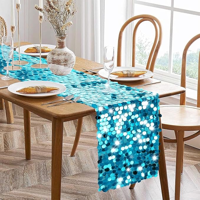 VHH Sequin Table Runner 12 x 108 inches Turquoise Table Runner, Glitter Runner for Party Wedding Birthday, Party Spring Easter Rustic, Birthday Supplies Decorations (1 Pack).