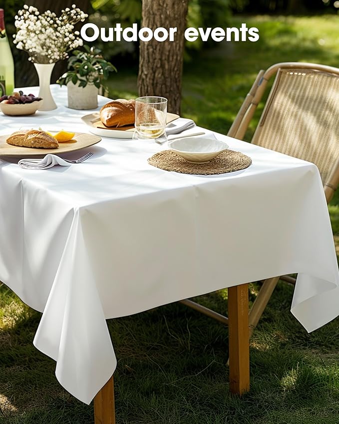 Pureegg Plastic Table Cloth Disposable 10 Pack, 54 x 72 Inch Table Cloths, Party, Picnic, Wedding, Decorative Tablecloths, Rectangle, White Plastic Cover, Leakproof & Sturdy, White