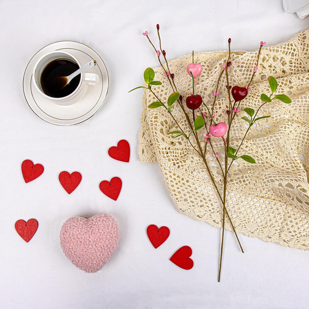 Yawwind 12 PCs Valentine Table Centerpieces 17 Inches Valentines Picks Valentines Day Floral Stems Romantic Heart Flower Picks with Cherry for Gift Vase Table Centerpiece Wedding Indoor Decor