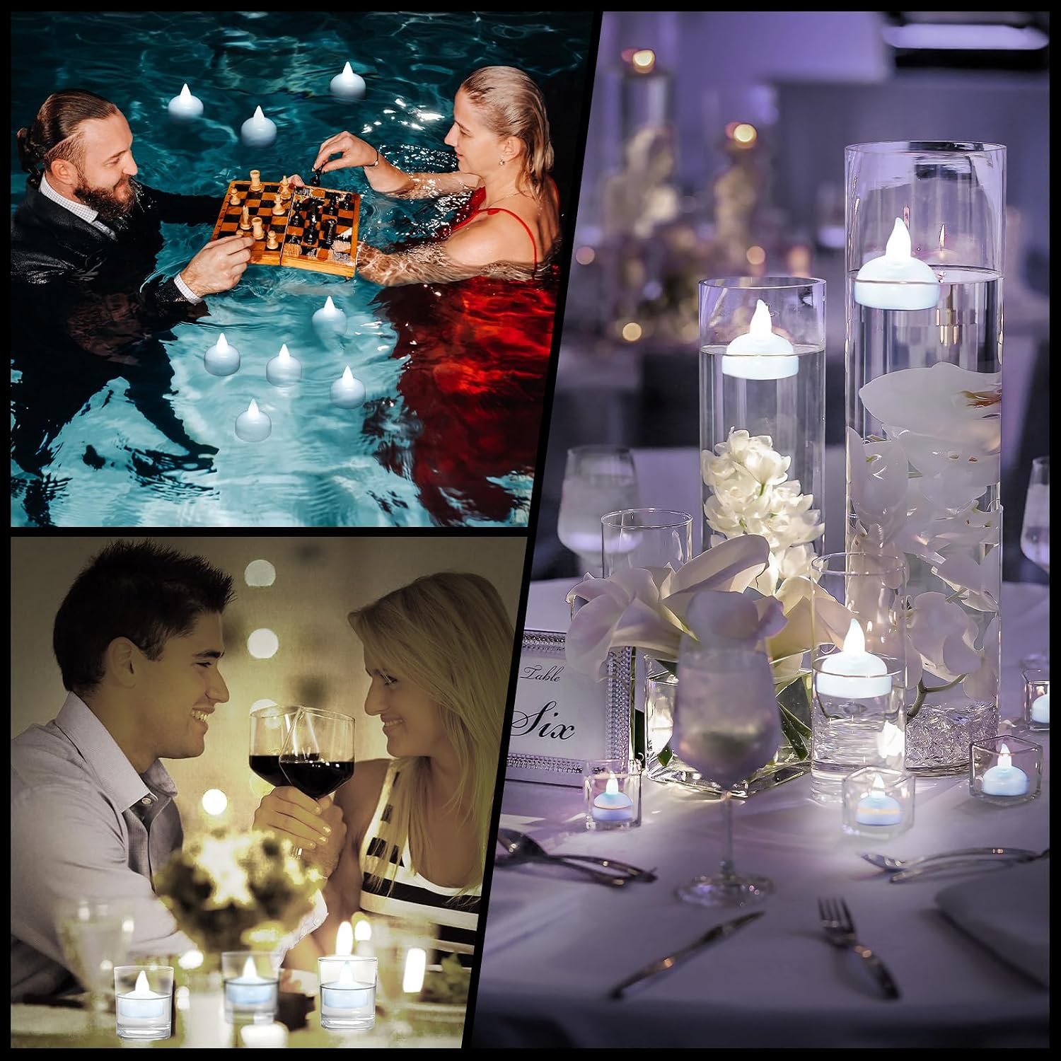 Honoson 24 Pack Flameless LED Floating Candles 1.6'' Waterproof LED Floating Tealights Battery Water Activated Tealights for Valentines Day Weddings Pool Centerpiece Party Decor(White)