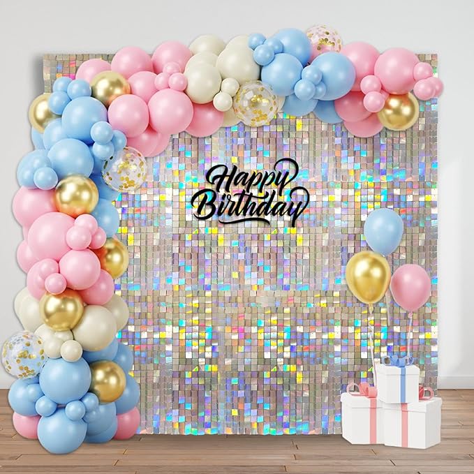12PCS Colorful Shimmer Wall Backdrop, Square Sequin Photo Backdrops Panel, Glitter Wall Background for Birthdays, Weddings, Engagements, Baby Showers, Disco Bachelorette Party Decoration (3FTx4FT)