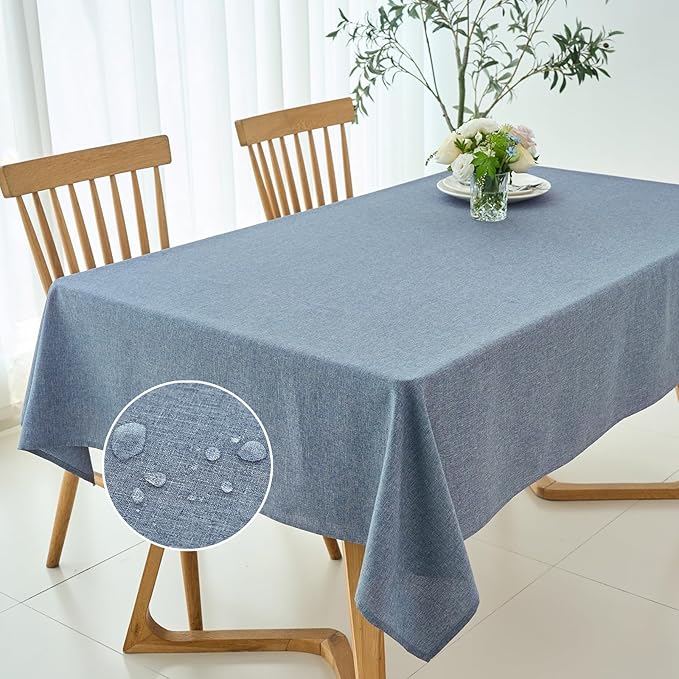 maxmill Linen Textured Rectangle Tablecloth Water Resistant Wrinkle Free Spill-Proof Stain Proof Table Cloth for Dining Room Decoration Banquet Party Wedding Holiday Dinner, 52 x 84 Inch Demin Blue