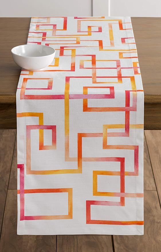 Maison d' Hermine Table Runner 100% Cotton Single Layer Table Runners 108 inches Long Decorative for Home Kitchen Dining Party Wedding Bridal Shower Spring Summer (Summer Maze, 14.50" x 108")
