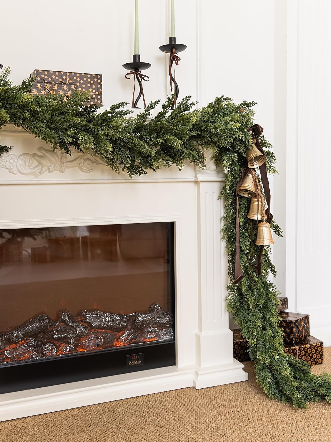 9ft handmade christmas garland,cedar artificial greenery cypress pine, close-up detail