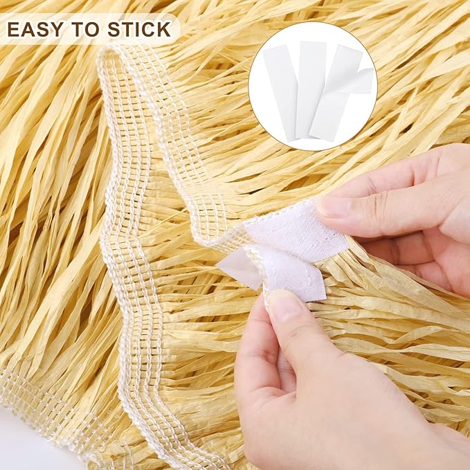 Fovths 4 Packs Luau Grass Table Skirt Fringe Straw Grass Skirt 108 x 30 Inch Hibiscus Hawaiian Table Skirts Rectangle Tropical Luau Party Decorations for Hawaiian Luau Decorations