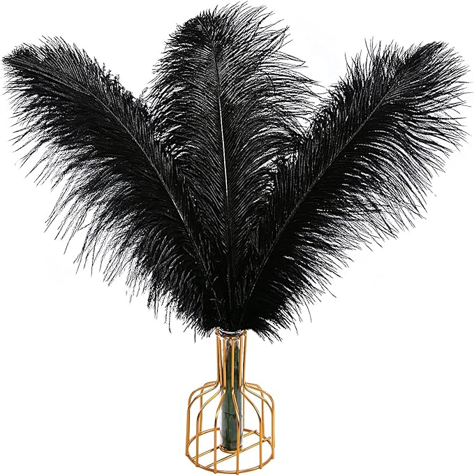 THARAHT Black Ostrich Feathers 12pcs Large Natural Bulk 16-18Inch 40cm-45cm for Wedding Party Centerpieces Halloween and Home Decoration Feathers