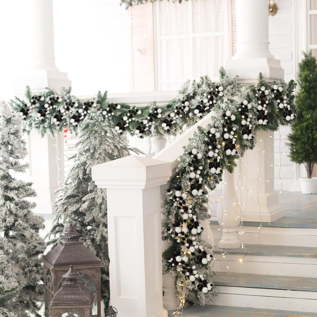 6 ft christmas ball ornament garland, black, white, package contents