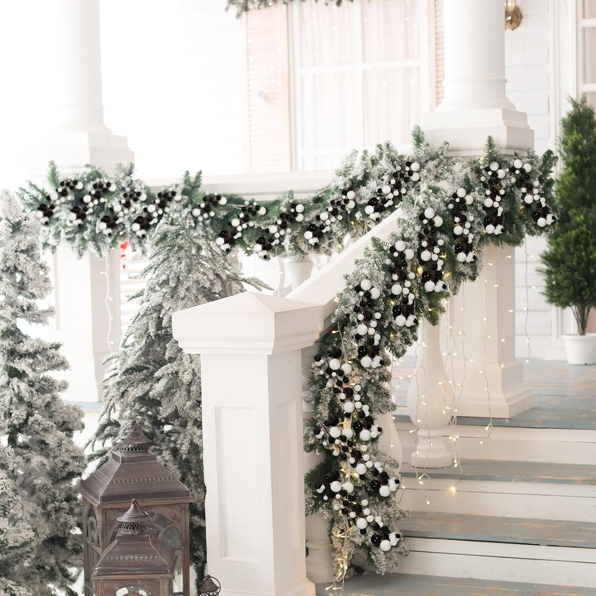 6 ft christmas ball ornament garland, black, white, package contents