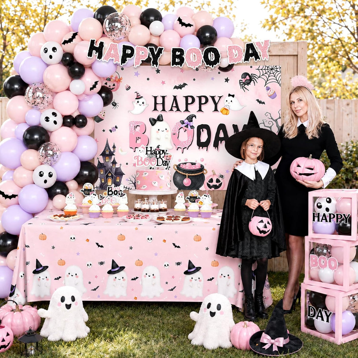 pink halloween party decorations kit halloween happy boo, package contents