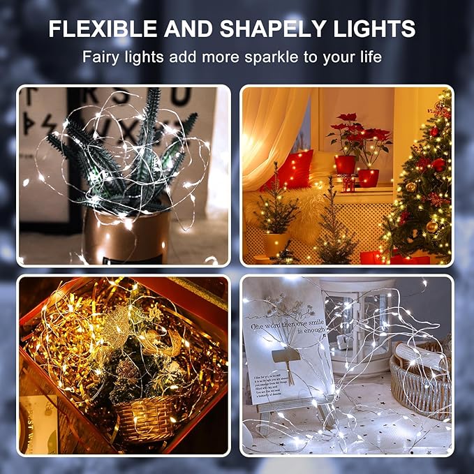 Aogist 50 Pack Fairy Lights 3 Modes 7ft 20 LED Waterproof,Silver Wire Firefly Starry Moon Mini String Lights for Mason Jars Christmas DIY Crafts Wedding Party Bedroom,Cool White&Warm White