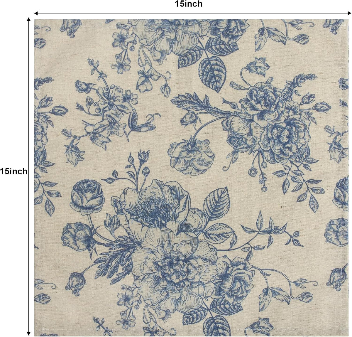 Blue Floral Cloth Napkins Set of 12, Vintage Linen Cotton Dinner Napkins 15x1...