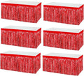 6 Pack 29x108 Inch Metallic Foil Fringe Tinsel Table Skirts Banner for Rectangle Tables Streamer Garland Curtains Backdrop for Wedding, Birthday, Parade Floats, Christmas Party Decoration(Red)