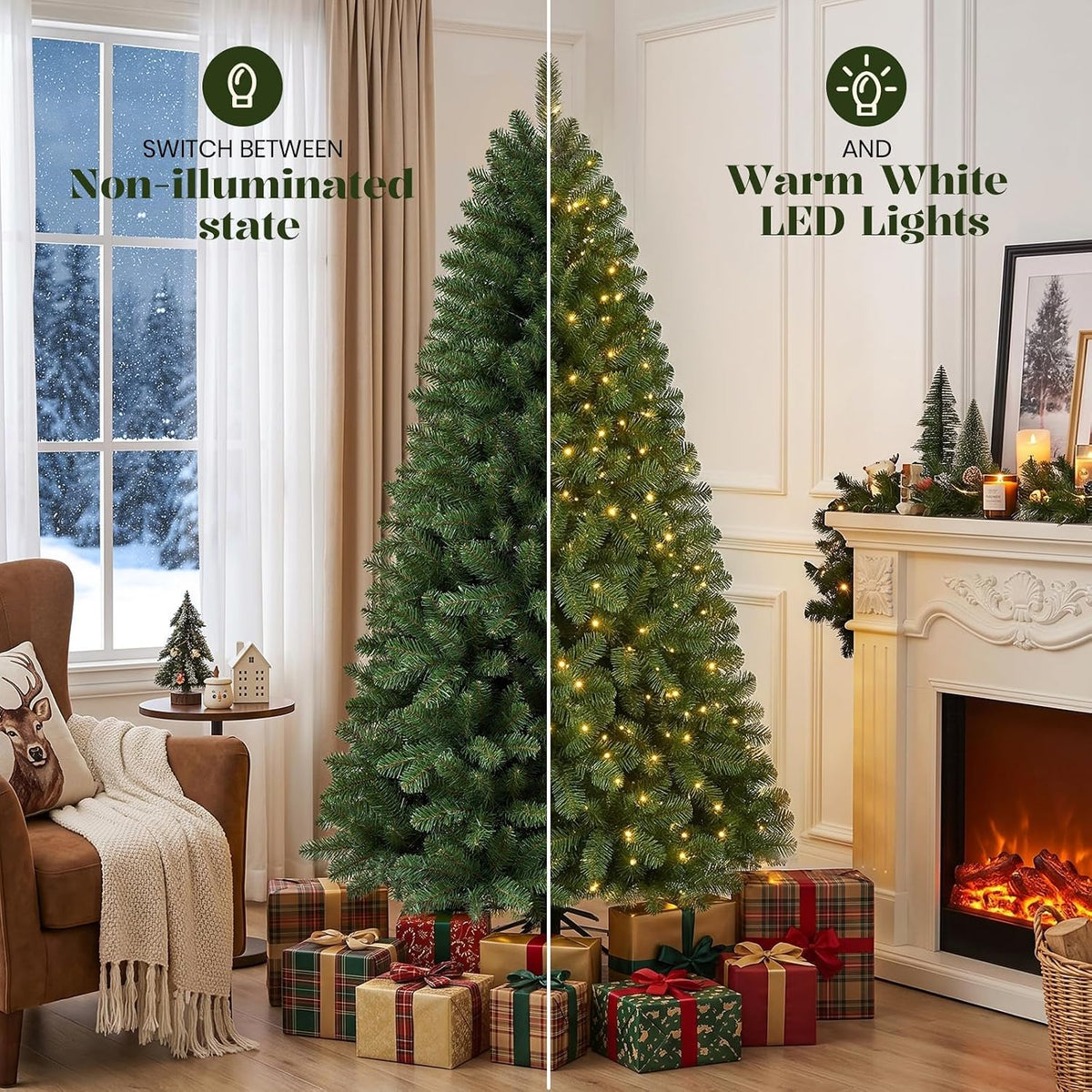 alupssuc 6ft prelit christmas tree, warm white lights shown in use