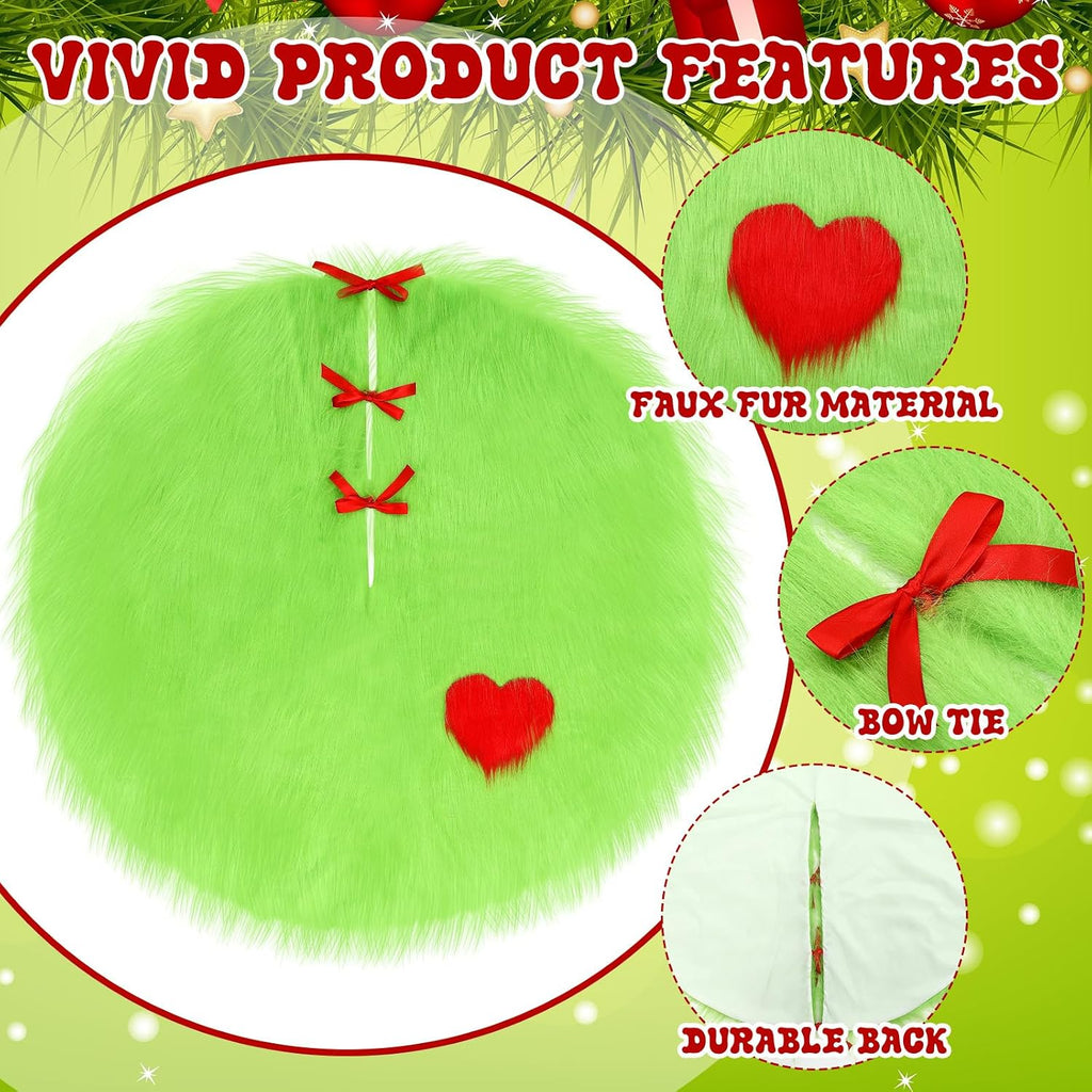 48 Inch Christmas Tree Skirt Lime Green Mat Faux Fur Large Xmas Tree Skirts Christmas Decoration Mat Round Plush Carpet for Holiday Party Decorations Ornament