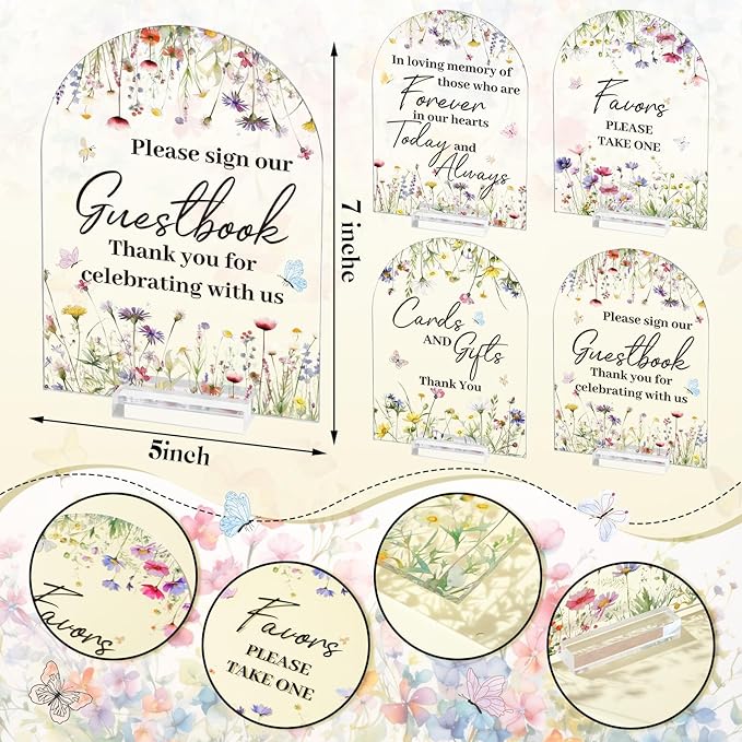 4 Pcs Flower Acrylic Wedding Signs for Ceremony and Reception Guest Book Wedding Cards and Gifts Sign Please Take One Couple Loving Memory table Decor(Flower)