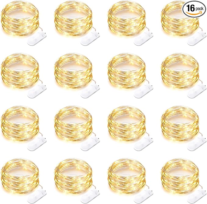 16 Pack 30 Led Fairy Lights Battery Operated String Lights 10 Feet Waterproof Twinkle Lights Mason Jar Lights Silver Wire Firefly Lights for Christmas Party Wedding Patio Warm White