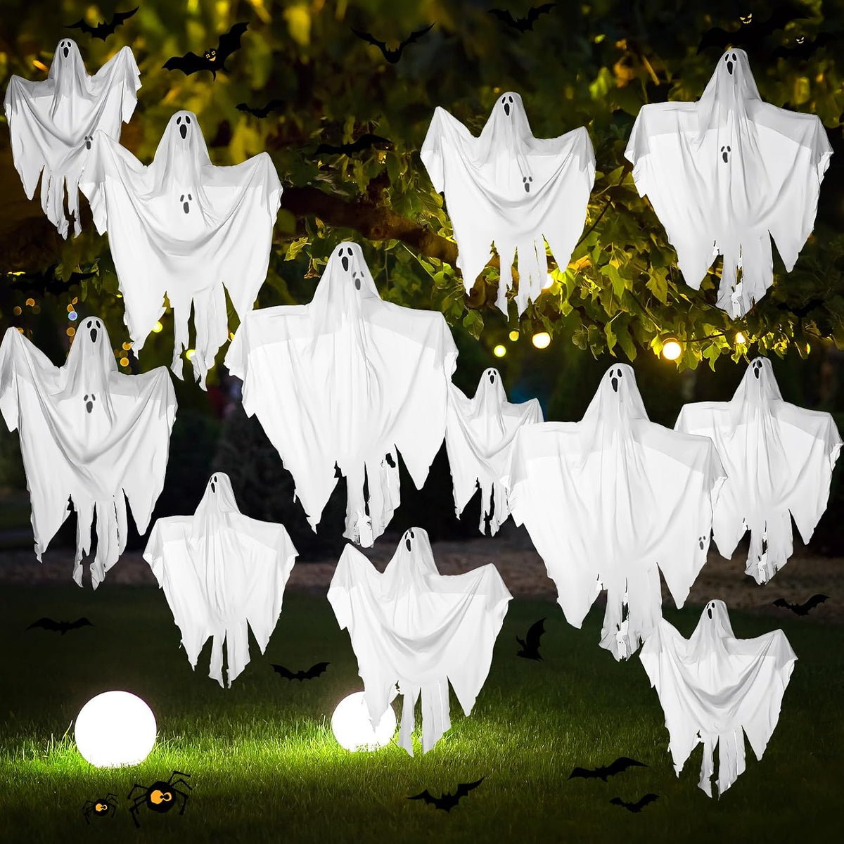Libima 12 Pcs Halloween Hanging Ghost Decoration 27.5 Inch Cute Flying Ghost ...