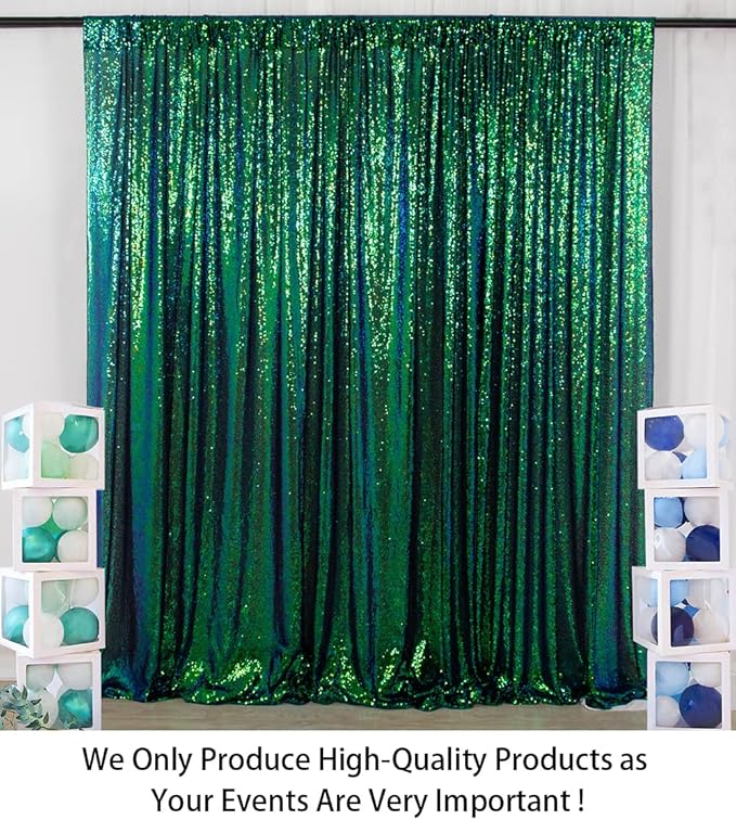 ShinyBeauty Sequin Backdrop 10x10FT Iridescent Green | Glitter Photo Background for Wedding, Baby Birthday, Photography Booth Decor Party Backdrop Curtain