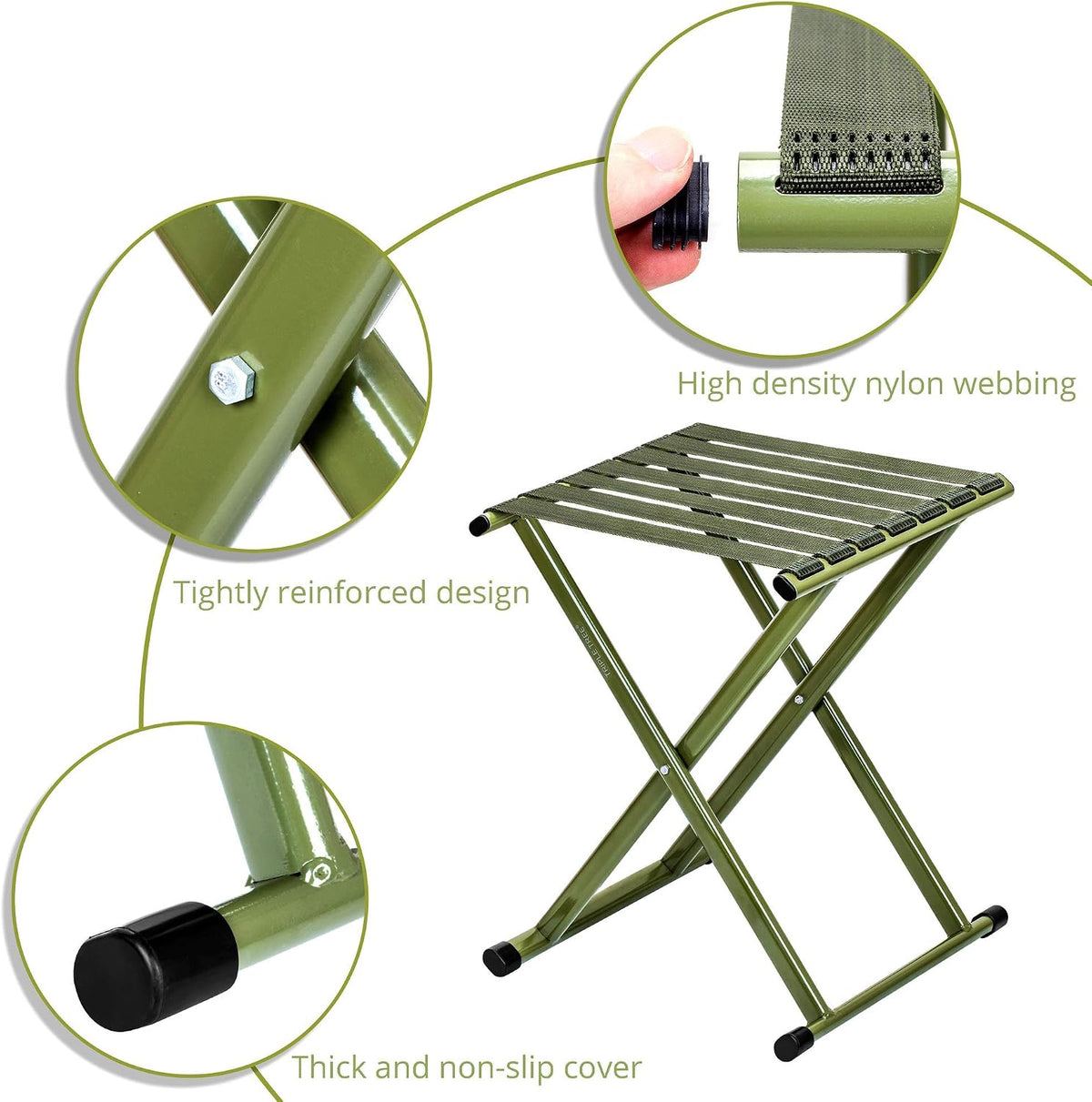 triple tree folding stool 17.8" height heavy duty, side view