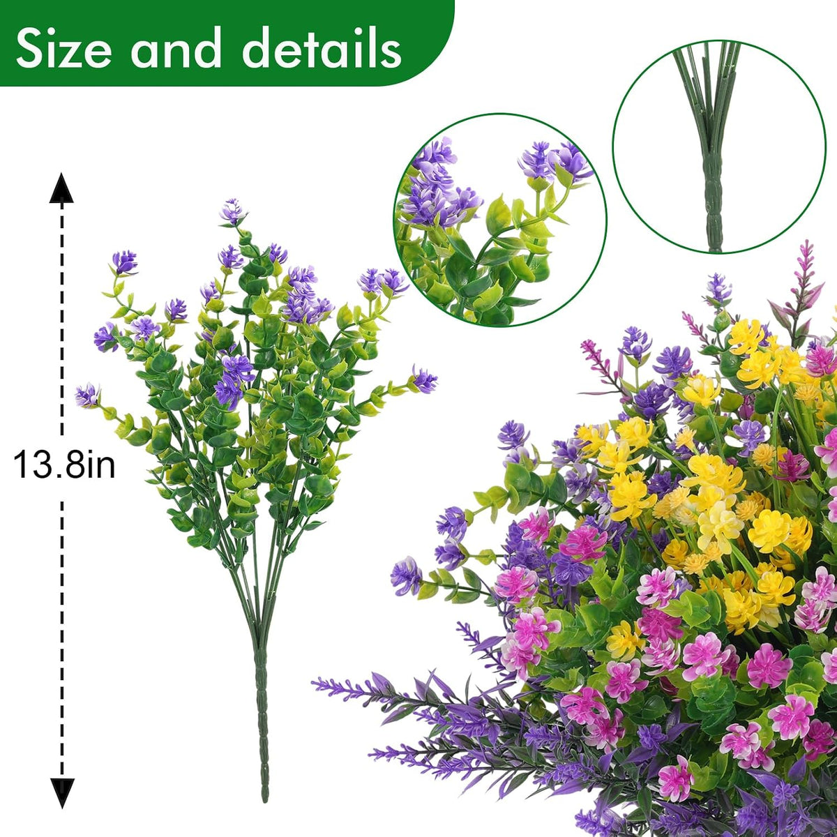 Hananona 48 Pcs Artificial Flowers Outdoor, Faux Artificial Plants UV Resista...