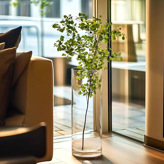 Extra Large Acrylic Cylinder Clear Vase for Floor, Tall Big Wide Mouth Plastic Unbreakable Hurricane Flower Vases of 3 for Home Decor (D 8" X H 15.8", D 6", D 4.8" + 2 Holder)