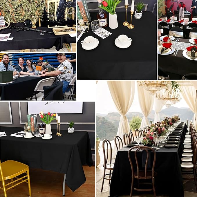 10 Pack Polyester Tablecloth, 60 x 102 Inch Black Polyester Table Cloth for 6 Feet Rectangle Tables, Stain and Wrinkle Resistant Washable Table Cover for Kitchen Wedding Banquet Restaurant Party