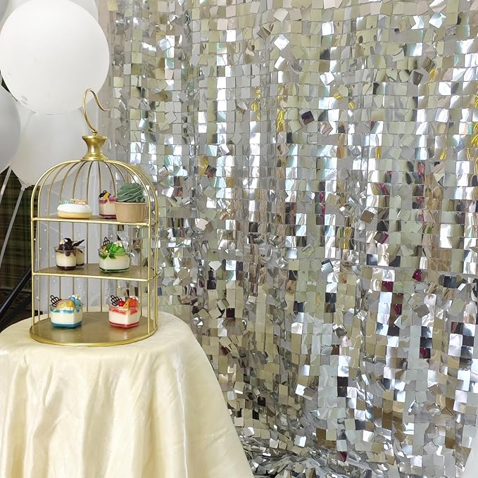 Silver Sequin Backdrop 8ft * 8ft 1 Panel, Shimmer Wall Backdrop Photobooth Props for Wedding, Anniversary, Birthday, Party Decorations
