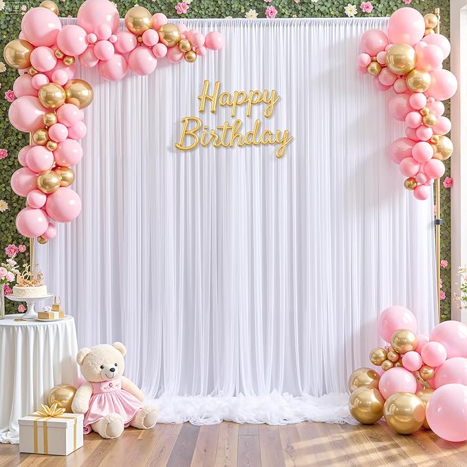 White Tulle Backdrop Curtain for Parties Wedding,5ft x 10ft Wrinkle Free Curtain Backdrop,2 Layer Drapes for Backdrop,Polyester Wedding Back Drop for Bridal Shower Birthday Baby Shower Photography