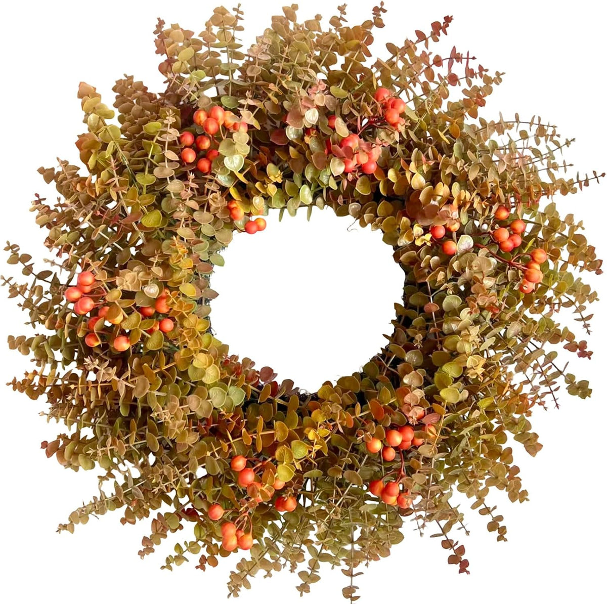 26" autumn fall eucalyptus wreath, front door burnt, main product view