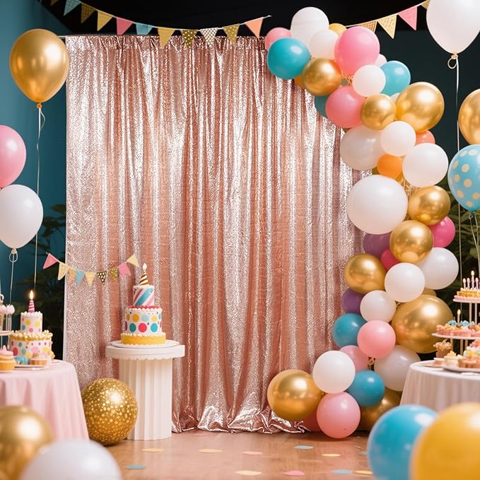 SquarePie Sequin Backdrop Not See Through Thick Background Glitter Curtain Party 7FT x 7FT Rose Gold