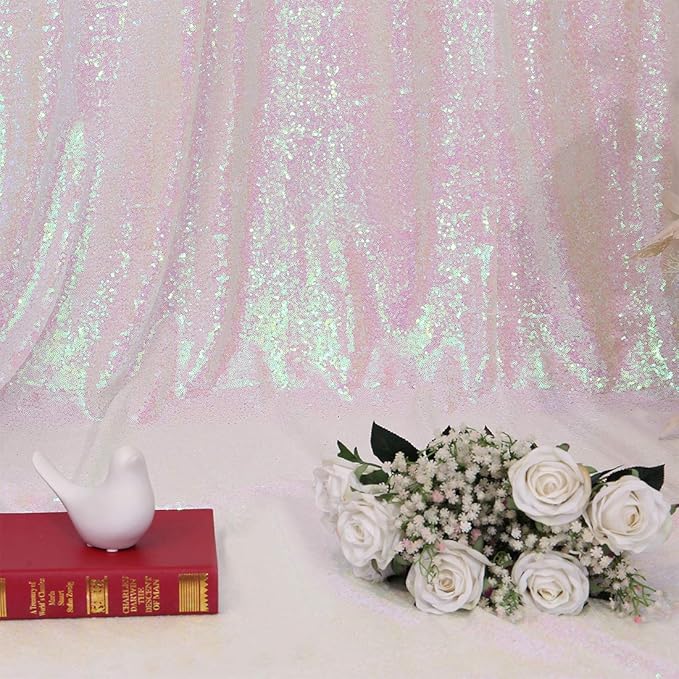 Poise3EHome 8FT x 8FT Iridescent Sequin Photography Backdrop Curtain for Party Decoration, Iridescent