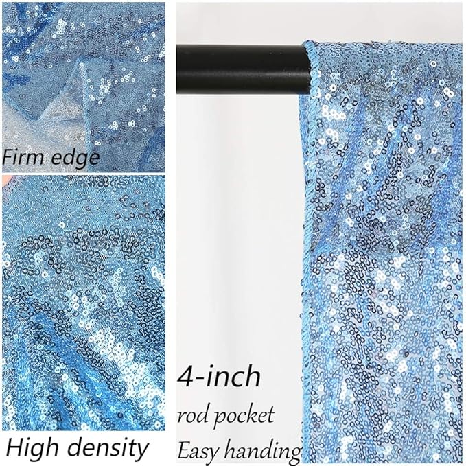 Baby Blue Sequin Backdrop Curtain 8ft x 8ft Sequin Glitter Background for Weddding Party Baby Shower Decorations
