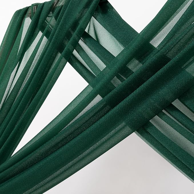 MLMC Emerald Green Wedding Arch Draping Fabric 2 Panels 29" x 20 FT Extra Long Gauze Drapes Sheer Backdrop Curtains 6.6 Yards Outdoor Drapery Panels for Wedding Ceremony Party Ceiling Decoration