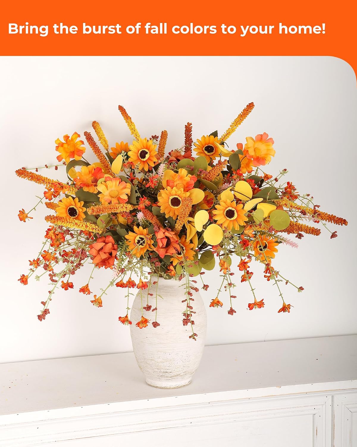 6-Pack Fall Stems Artificial Arrangement Flowers Bouquet Decoration Eucalyptu...