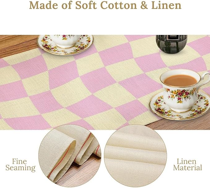 Hippie Table Runner Retro Geometric Square Purple Grid 60s70s Style Kitchen Restaurant Decoration for Indoor and Outdoor Wedding Party Table Runner 13x120 Inch