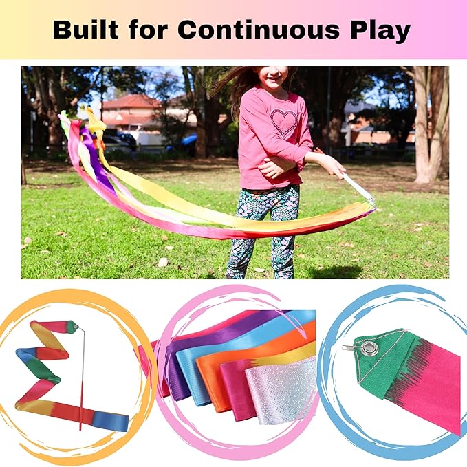 Ribbon Dance Wands 20 Pack, Party Favors for Kids Goodie Bag Stuffers, Rainbow Birhtday Outdoor Party Games (multicolored ribbon with Red grip, 20pcs Set)