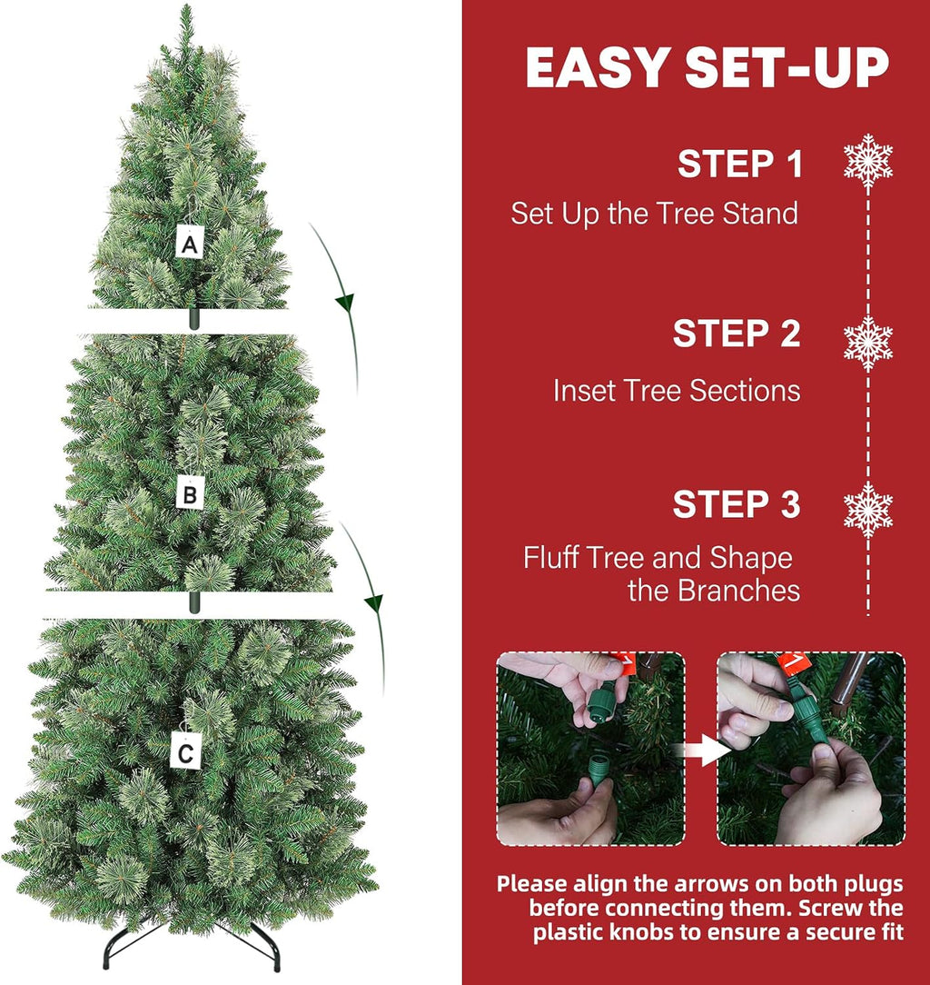 hykolity 7.5 ft slim prelit christmas tree with, close-up detail