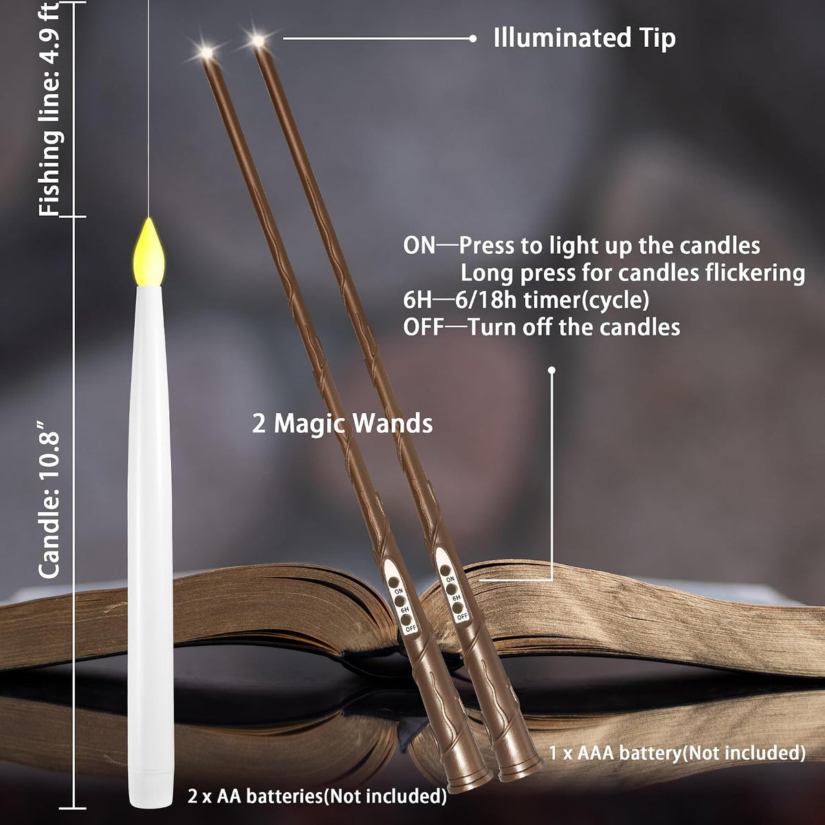LUSHARBOR Floating Candles with Wand, Halloween Magic Flameless Candles