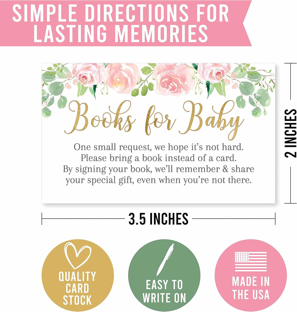 Hadley Designs - Floral Baby Shower Invitation, Books For Baby Shower Request Cards for Girls - 25 Cards