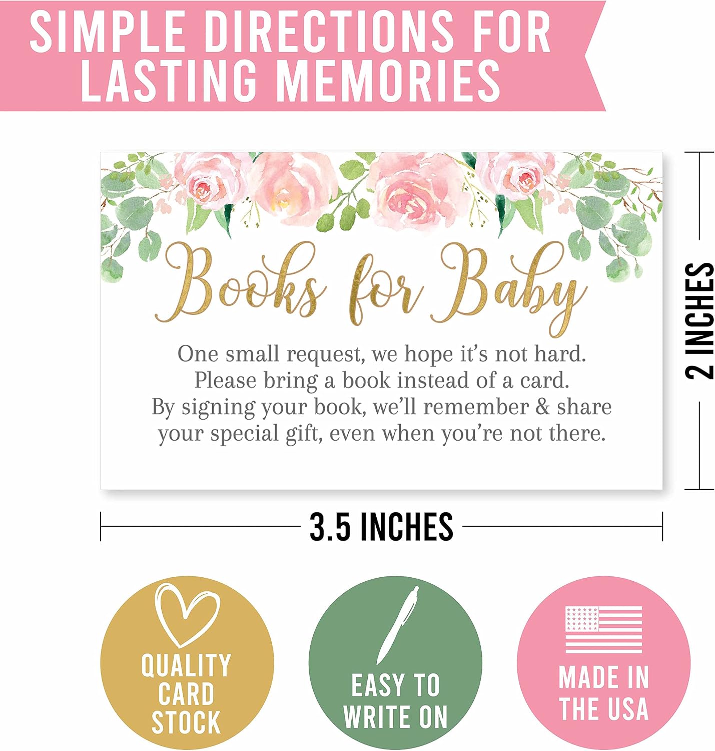 Hadley Designs - Floral Baby Shower Invitation, Books For Baby Shower Request Cards for Girls - 25 Cards