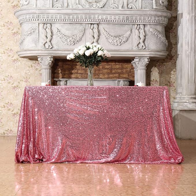 SquarePie Sequin Tablecloth 60 x 102 Inch Fuchsia Pink Sparkly Table Linen for Wedding Party