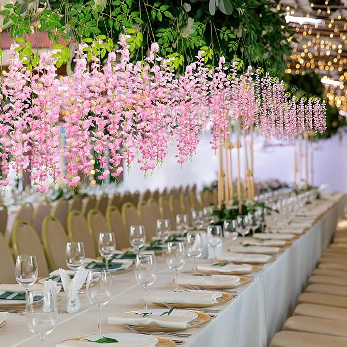 Wisteria Hanging Flowers,Fake Hanging Flowers Wisteria artificiales Garland for Home Wedding Arch Floral Party Garden Ceremony Outdoor Decor,3.6 feet Long(36,Pink)