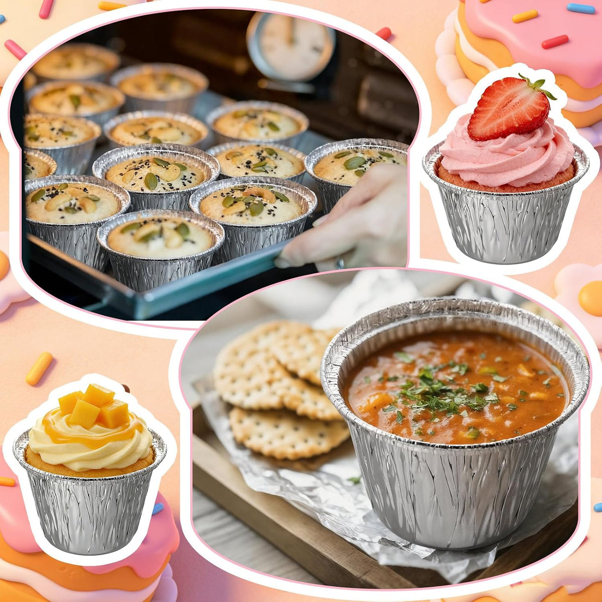 Yungyan 200 Pcs Aluminum Foil Baking Cups 7 oz Disposable Ramekins