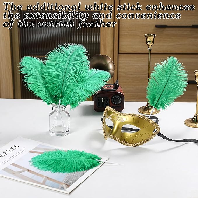 SOGUGOM Green Craft Ostrich Feathers - 30PCS 6-8 inch Mini Ostrich Feathers Kit for Kindergarten Crafts, Hats and Mardi Gras(Green)