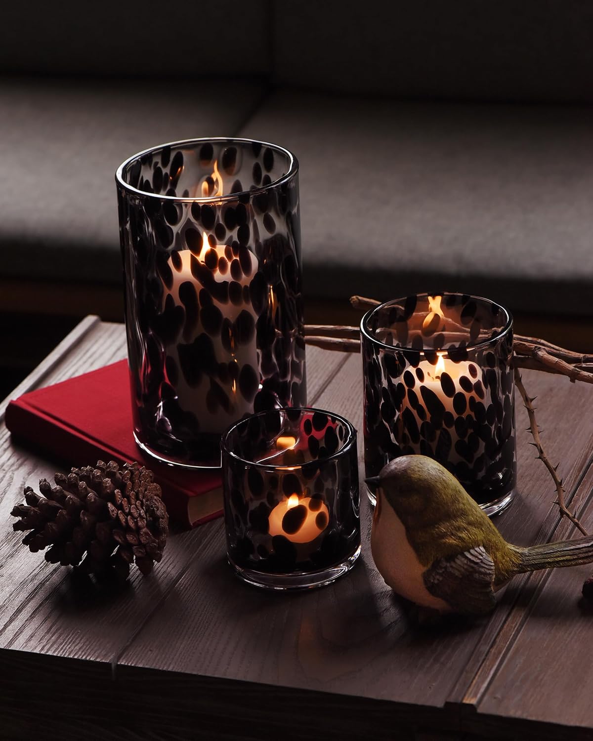 Glass Hurricane Candle Holder Set, Black Tortoise, 3 Piece