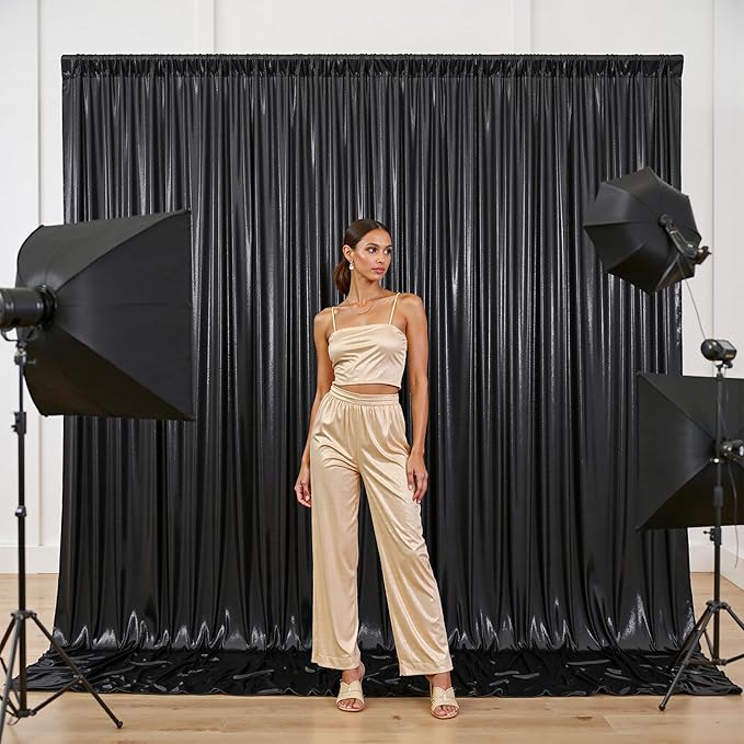 20x10FT Black Sequin Backdrop - 4 Panels 5x10FT Wrinkle-Free Glitter Drapes for Weddings, Parties & Events
