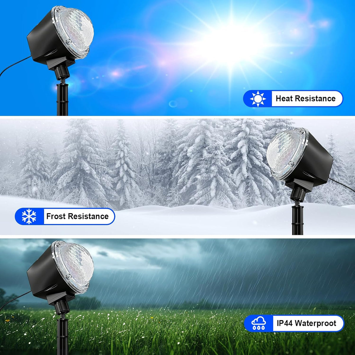 projector lights outdoor, 15 colors water wave ocean showing dimensions