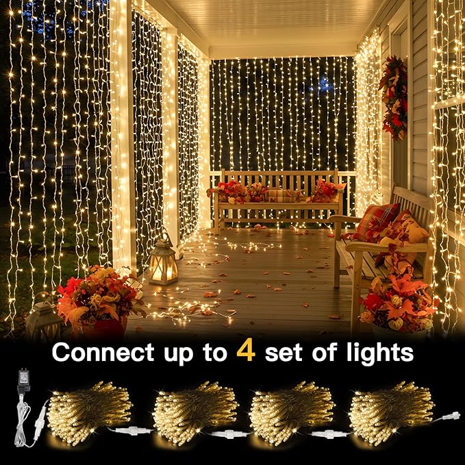 suddus Curtain Lights for Bedroom, 300 Led 9.8x9.8ft Hanging String Lights Outdoor, Fairy Curtain Lights Indoor for Christmas, Dorm, Wall, Backdrop, Window, Wedding, Party, Birthday Decor, Warm White